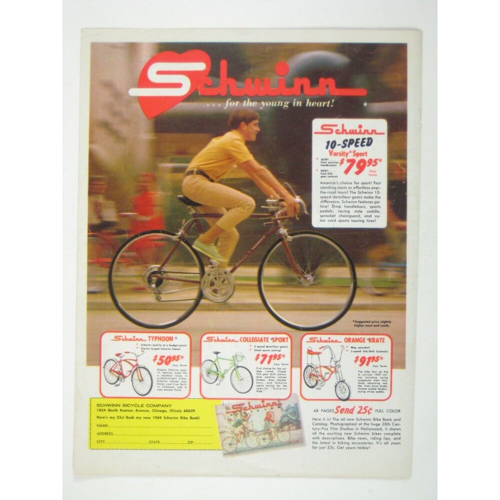 Schwinn 1969 Vintage 10 Speed Bike Advertisement Print Cycling Nostalgia